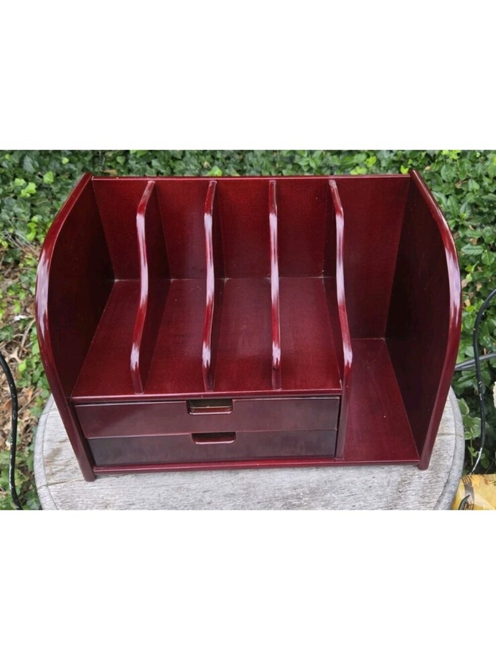 Mahogany Secretary Hutch~Desk Organizer Wood Box Table Top Drawer File Dividers